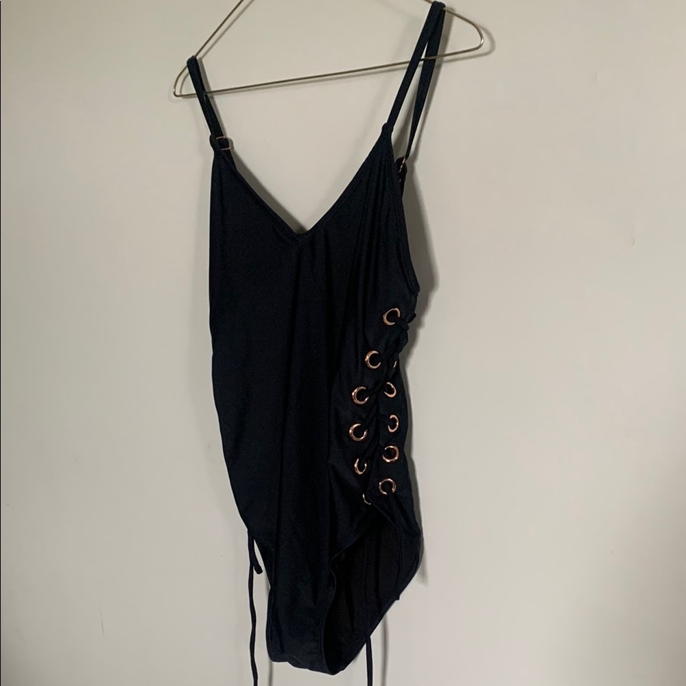 Xhilaration Black and rose Gold One-Piece Swimsuit with Side Lace-Up